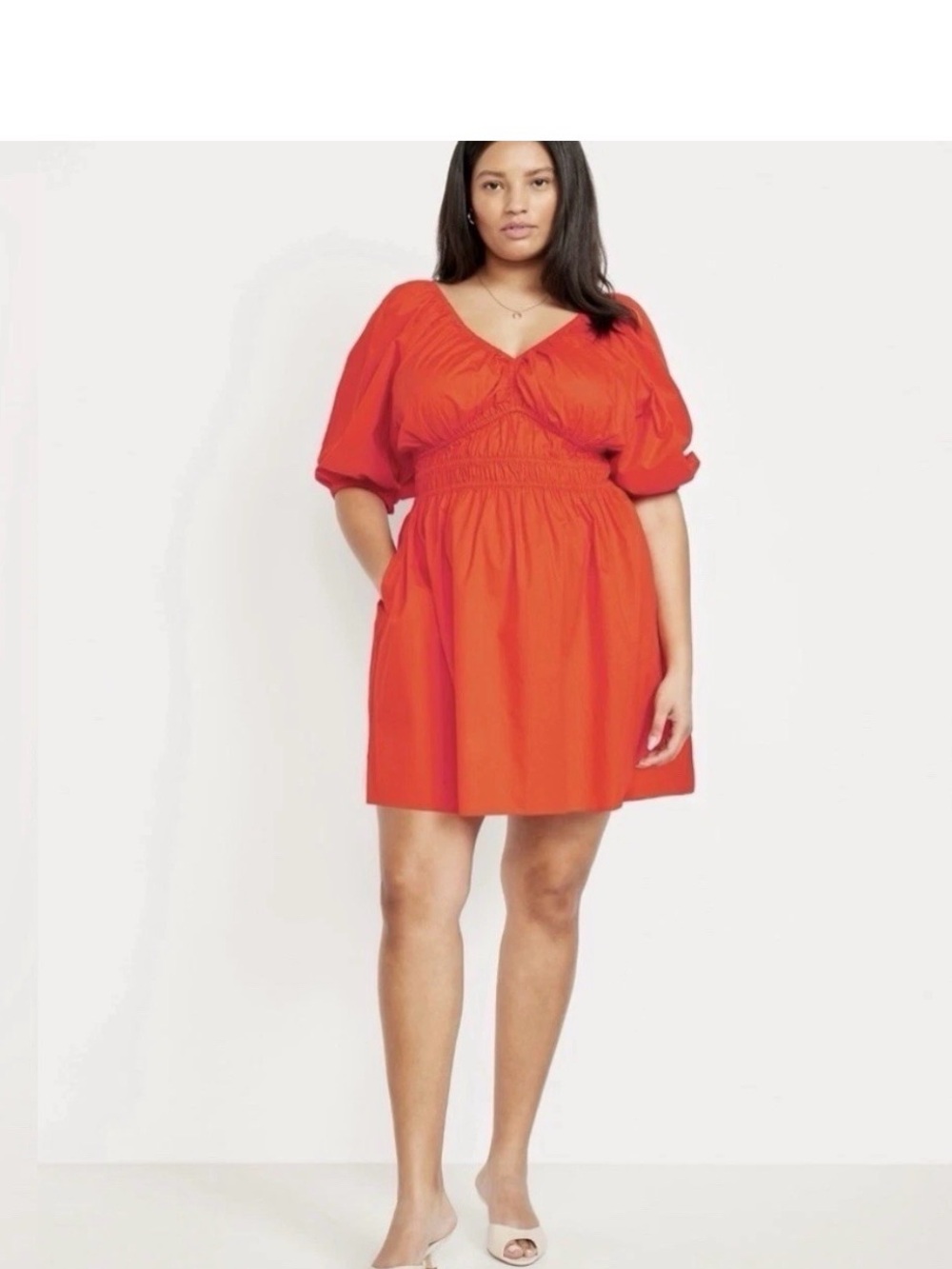 Old Navy Size 3X Waist Defined Puff Sleeve Mini Dress Darling Clementine